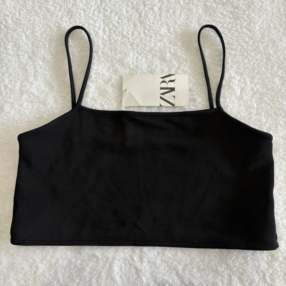 NWT Zara Mid Ribbed‎ Black Tank Size Small NEW With Tags